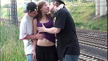 Preview 1 of Servent Do Sex - Cute teen Alexis Crystal AKA Anouk PUBLIC gangbang by a railways