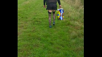 Preview 2 of Shemale Three Some Hard Fuck - crossdresser walking in public nearly gets seen and runs away