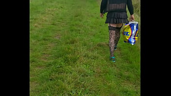 Preview 1 of Shemale Three Some Hard Fuck - crossdresser walking in public nearly gets seen and runs away
