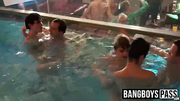 Preview 3 of Bapak Indo Free Porn - A big party of bareback fucking and swimming in a pool
