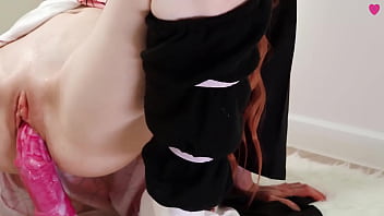 Preview 2 of Xxx Cid Daya Aur Serial - Kawaii Nezuko tries a huge horse dildo in her small mouth and tight pussy,  playing with a lot of cum