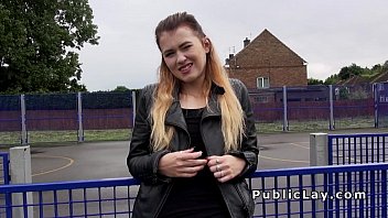 Preview 1 of Goldie Ortiz Hand Job - Blonde Brit fucks cock for cash outdoor