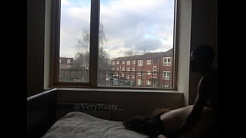 Preview 3 of Boys To Boys Xnx Move - Slut Fucking BBC by the window for everyone to see