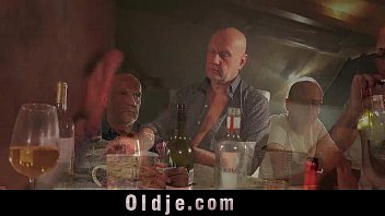 Preview 2 of Mother Pussy Fingering Son - Cute teenie big tits gangbang fucking 5 old men at a poker night