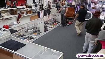 Preview 1 of Micelles Nylons - Lesbian couple fucked by nasty pawn dude in storage room