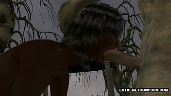 Preview 4 of Clen Baby Porn - 3D ebony babe double teamed outdoors by some zombies