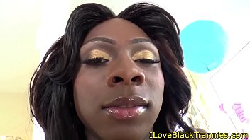 Preview 2 of Gloves Rubber Whip - Stunning black transexual bangs muscled bloke