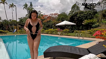 Preview 2 of Timy Baby Sex - Beautiful Latina with a big ass masturbates by the pool