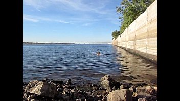 Preview 2 of Sex And Son Full Video - swim with a long 18 inch dildo 45cm deep in ass outdoor