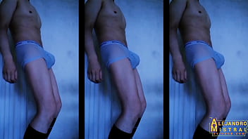 Preview 2 of Wwwsex Com Brezzrea - ALEJANDRO MISTRAL se quita la ropa dejandose los calzoncillos para mojarse y sobarse por encima la verga erecta y los testiculos