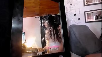 Preview 4 of Maria Ryabushkina Aka Tara - Shemale Covering the Mirror with her Cum
