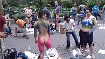 Preview 1 of Naughty America Lesbian Kiss - World Bodypainting Festival