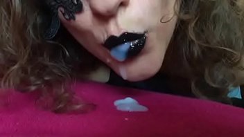 Preview 2 of Mature Ied - Black lips cum in my mouth latex gloves spit SlowMo