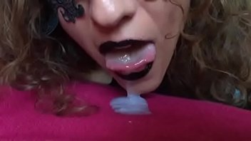 Preview 3 of Mature Ied - Black lips cum in my mouth latex gloves spit SlowMo