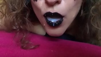 Preview 1 of Mature Ied - Black lips cum in my mouth latex gloves spit SlowMo
