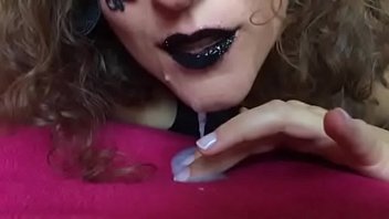 Preview 4 of Mature Ied - Black lips cum in my mouth latex gloves spit SlowMo