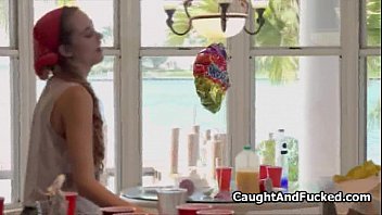 Preview 1 of Spycam Solo Handjob - Perky teen cleans kitchen and my cock