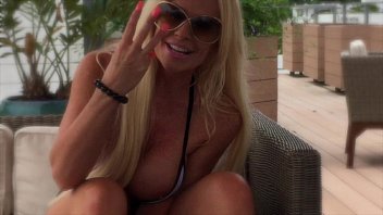 Preview 2 of Brea Linn - Big Boob Milf plays with her Pussy on Public pool deck