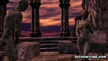 Preview 1 of Very Old Mom Big Pussy Sex - 3D cartoon zombie babe getting double teamed outdoors