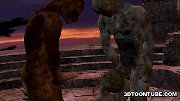 Preview 4 of Very Old Mom Big Pussy Sex - 3D cartoon zombie babe getting double teamed outdoors