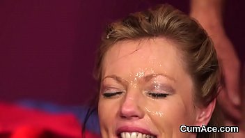 Preview 4 of Young Boy Fucks Granny - Frisky model gets cum load on her face swallowing all the sperm