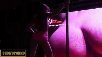 Preview 3 of Cry Banging Ass - Blonde pornstar pole dance striptease on stage