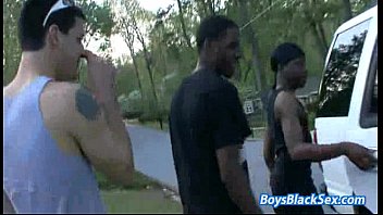 Preview 3 of Sex At The Balkon - Blacks On Boys - Gay Bareback Hardcore Fuck Video 19