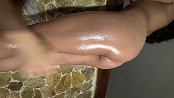 Preview 2 of Two Hand Sexy - Great view of oiled the beautiful butt and legs of XattlaLust. Red and dark blue panties