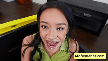 Preview 4 of Fucking Sisters Bf - Jade Kimiko,  Charles Dera: Cutie petite asian girl enjoy nasty facial and massage big balls