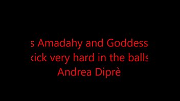 Preview 1 of Woodboydy Mom - Two Goddesses (Amadahy and Miskha) kick hard in the balls Andrea Dipre!