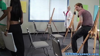 Preview 2 of Gangbqng - Cfnm professor swaps cum with nude model