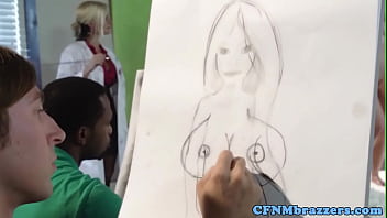 Preview 1 of Gangbqng - Cfnm professor swaps cum with nude model