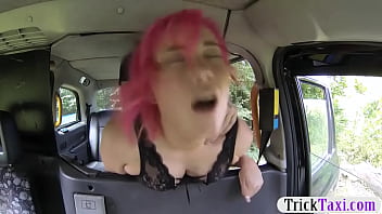 Preview 4 of School Liberry Lesbian - Pink hair babe nailed by nasty driver in public place