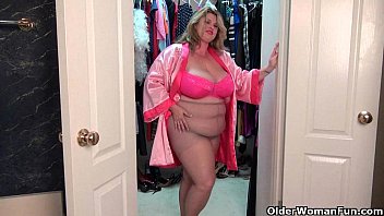 Preview 1 of Mather And San Xxx Hot - BBW milf Kimmie KaBoom in nylons fingers her pussy