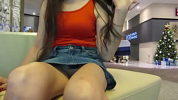Preview 3 of Tube Videos Faxe Taxi Teen - Girl try to upskirt herself in public but security haha