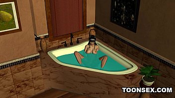 Preview 1 of Teen Lesbian Feathers - Sexy 3D babe masturbates before getting fucked