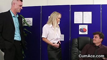 Preview 1 of Plastic Handcuff - Wacky model gets cumshot on her face gulping all the sperm