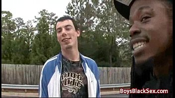 Preview 3 of Hot Moza Vintage - White Skinny Gay Boy Suck Big Black Dick 04