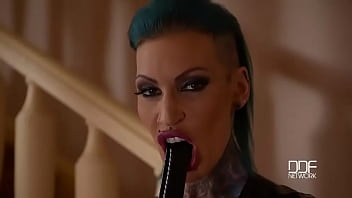 Preview 2 of Fadr Sxis - Hardcore Rotterdam - Tattooed Babe Crams Twat With Huge Dildo