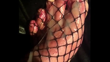Preview 4 of Xxx Japonse Lovestaory Com - Cum on Feet Fishnet Cock