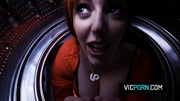 Preview 1 of 2 Sxy - Hot redhead milf stepmom Lauren Phillips have threesome sex with her stepdaughter Vanna Bardot and stepson after a little incident in the laundry room
