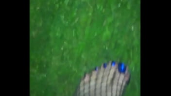 Preview 1 of Aflam Sikas Earabiin - Naked in the grass Nature Fishnet Stockings painted Nails