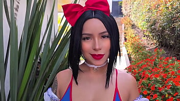 Preview 2 of Mom Mota And Son - double cumshot for little snow white slut who fucks a stranger after tasting an apple