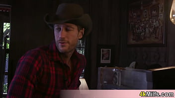 Preview 1 of Elisabeth Oropesa - Busty blonde cowgirl Christie Stevens gets fucked doggystyle in the pub by a horny cowboy