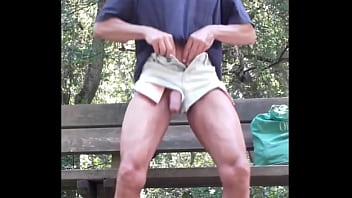 Preview 4 of Jennifer Aniston Riding Sybian - Je fais pipi assis sur un banc au bord d&#039_un sentier