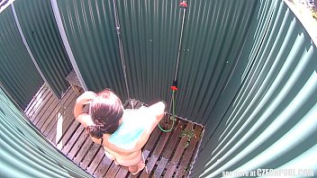 Preview 3 of Tricky Girlfriend - Brunette MILF Showering in Public Pool