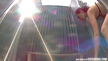 Preview 1 of Tricky Girlfriend - Brunette MILF Showering in Public Pool