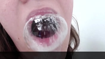 Preview 4 of Collge Hot Xxx - BBW Blows HUGE Spit Bubbles Deepthroat Dildo