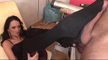 Preview 2 of Animalladis - Feet job for a hot brunette with sexy black stockings