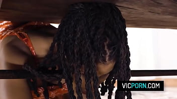 Preview 1 of Kay Evelyn Smith - Hot black babe Kira Noir gets fucked doggystyle while stuck under the table